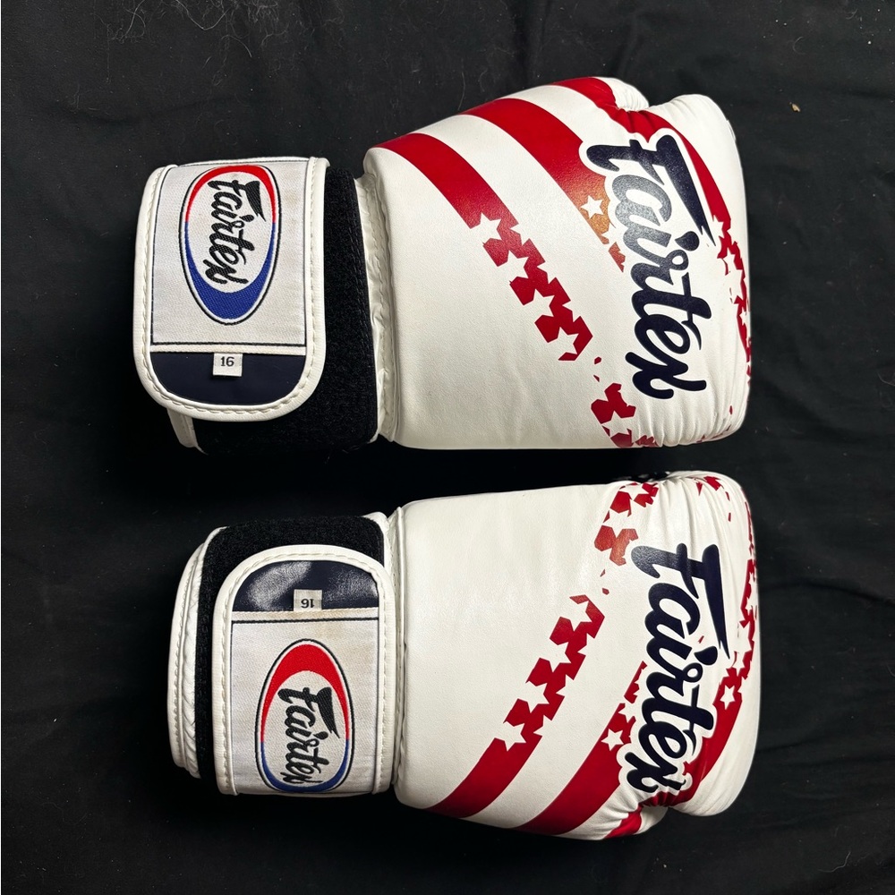 Fairtex Boxing Gloves with Red and White Design